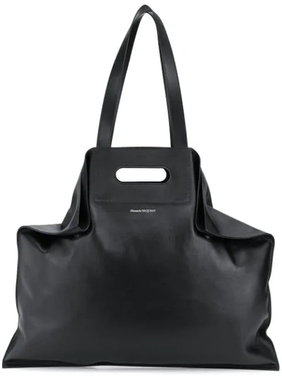 Alexander Mcqueen De Manta Logo Leather Tote Bag In Black