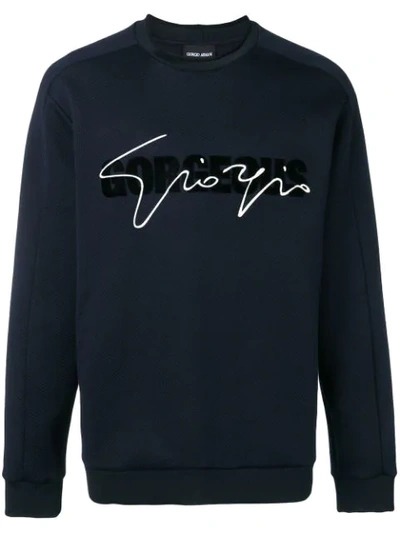 Giorgio Armani Gorgeous Signature Cotton Sweatshirt In Blue