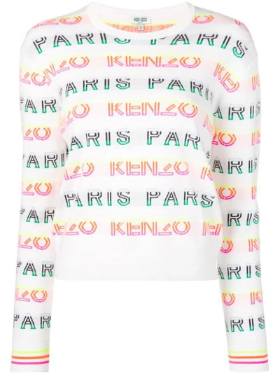 Kenzo Logo Intarsia Cotton-blend Sweater In White