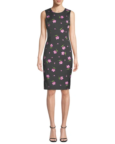Milly Kendrea Sleeveless Floral-print Sheath Dress In Black/pink