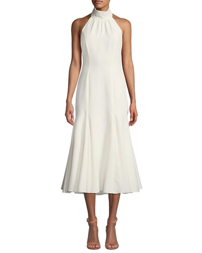 Milly Penelope Italian Cady Halter Dress W/ Open Back In White