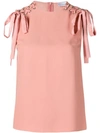 Red Valentino Whipstitched Sleeveless Crepe Satin Top W/ Lace-up Shoulders In Pink