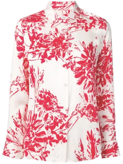 Equipment Brett Button-front Long-sleeve Abstract Floral-print Blouse In Rosso/bianco