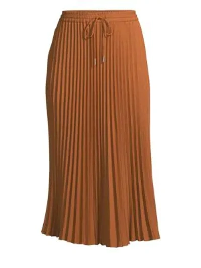 Lafayette 148 Gwenda Kensington Cloth Pleated Skirt W/ Drawstring Waist In Terracotta