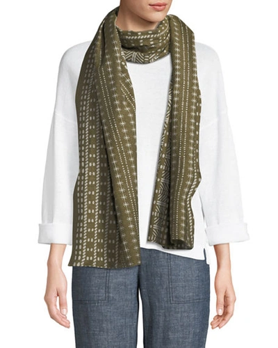 Eileen Fisher Printed Cotton-blend Rectangular Scarf In Olive