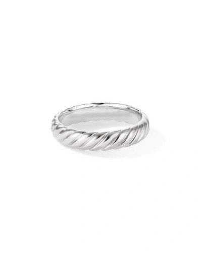 David Yurman Men's Cable Band Ring In 18k White Gold, 5mm In Silver