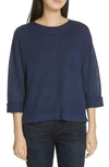Eileen Fisher 3/4-sleeve Organic Linen Sweater In Indigo