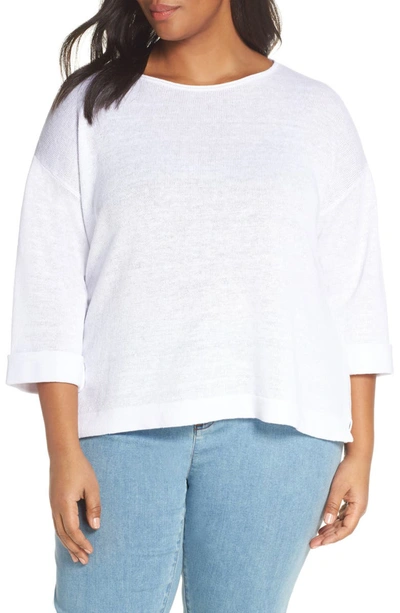 Eileen Fisher Plus Size 3/4-sleeve Organic Linen Sweater In White