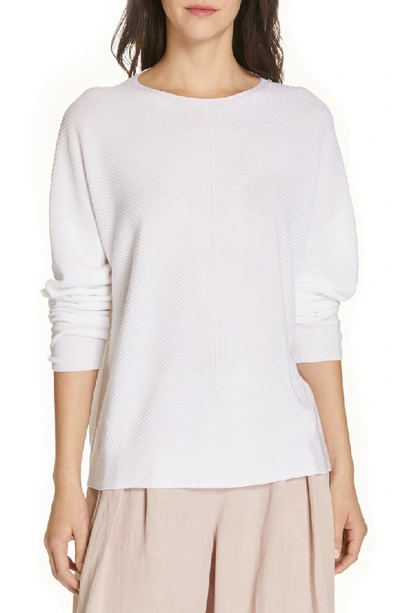 Eileen Fisher Mitered Stitch Long-sleeve Crewneck Sweater In Soft White