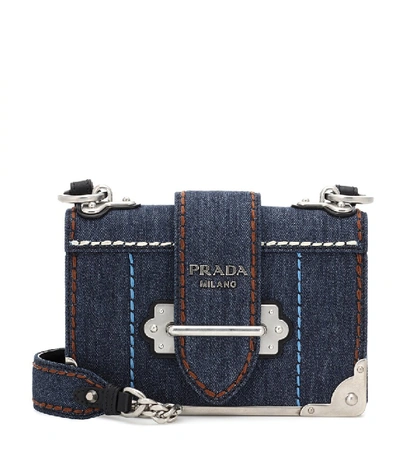 Prada Cahier Small Denim Shoulder Bag In Blue