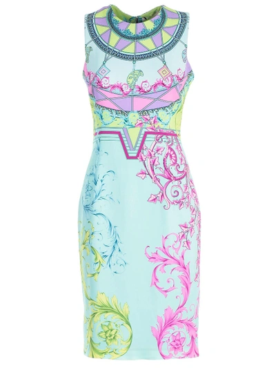 Versace Collection Printed Pencil Dress In Yellow