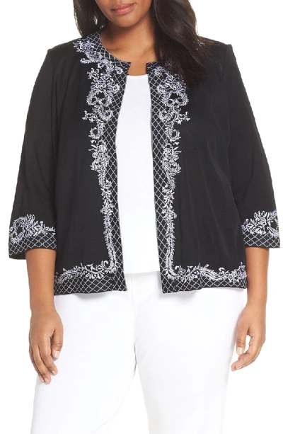 Ming Wang Embroidered Knit Jacket In Black/ White