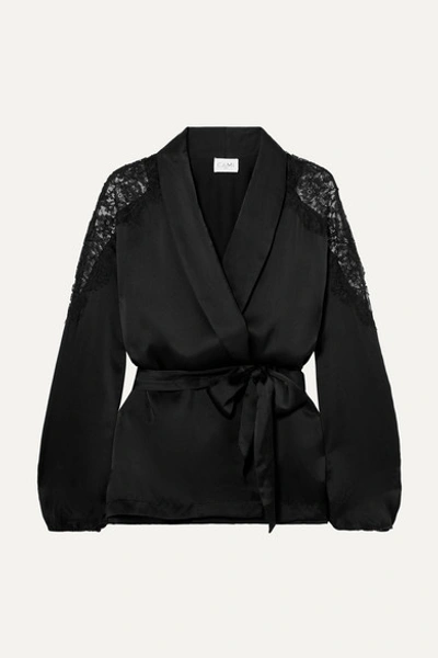 Cami Nyc The Kimberly Lace-trimmed Silk-charmeuse Jacket In Black