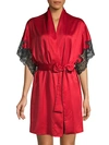 Natori Lace-trim Satin Robe In Red