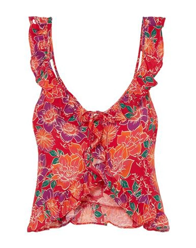 Paloma Blue Ali Cropped Floral-print Crepe De Chine Top In Ruby Lotus