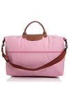 Longchamp Le Pliage Expandable Travel Duffel Nylon Weekender In Pink/gunmetal