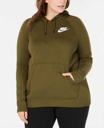 Nike Plus Size Sportswear Rally Fleece Hoodie In Olive Canvas/white