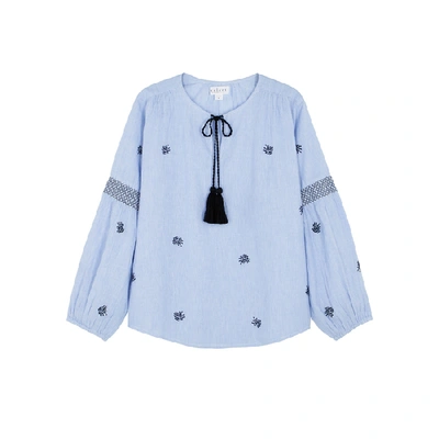 Velvet By Graham & Spencer Aimee Embroidered Peasant Top In Light Blue