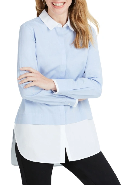 Foxcroft Giselle Color-block Button-down Tunic In Blue Wave