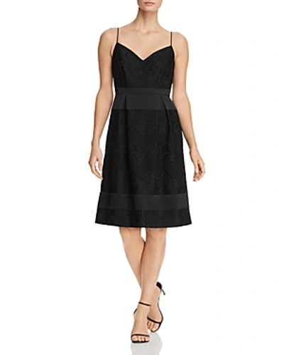 Aidan Mattox Aidan By  Floral Embroidered Fit-and-flare Dress In Black