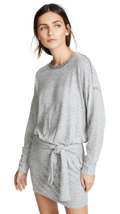 Splendid Addison Tie-front Sweatshirt Dress In Heather Grey