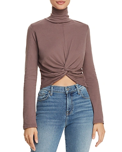 Michelle By Comune Racine Twist-front Cropped Turtleneck Tee In Frosted Fig
