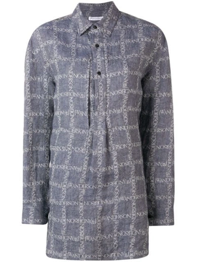 Jw Anderson Women's Navy Logo Grid Tunic Linen Shirt In Color