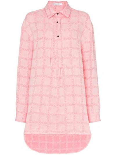 Jw Anderson Women's Bubblegum Logo Grid Tunic Linen Shirt In 340 Bubblegum