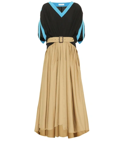 Jw Anderson Belted Cotton-poplin Maxi Dress In Brown,black