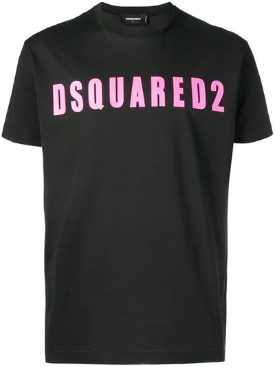 Dsquared2 Logo Print Cotton Jersey T-shirt In Black-pink Print