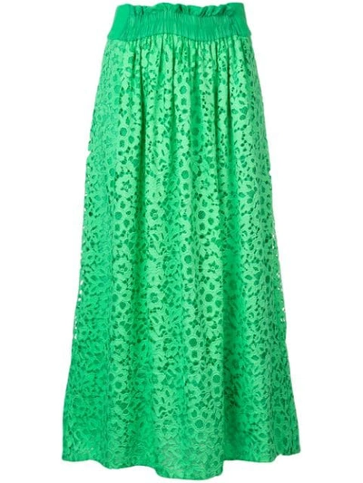 Tibi Mint Lace Shirred Waistband Full Skirt In Green