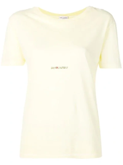 Saint Laurent Box Logo Print T-shirt In Yellow