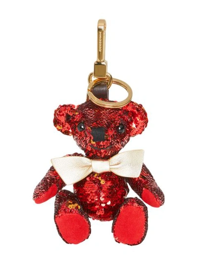 Burberry Thomas Bear Charm In Sequins And Leather In Red