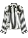 Morgan Lane + Amanda Fatherazi Mini Mask Ruthie Appliquéd Striped Silk-charmeuse Pajama Top In Black/white