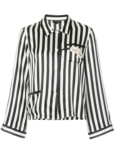 Morgan Lane + Amanda Fatherazi Mini Mask Ruthie Appliquéd Striped Silk-charmeuse Pajama Top In Black/white