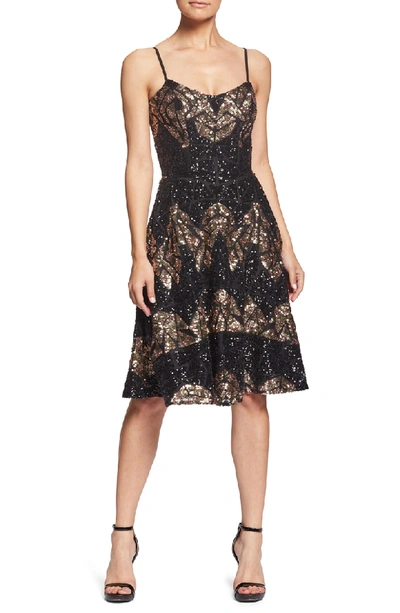 Dress The Population Nikki Geometric Sequin Dress In Black/ Gold | ModeSens
