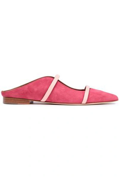 Malone Souliers Woman Maureen Leather-trimmed Suede Point-toe Flats Bright Pink