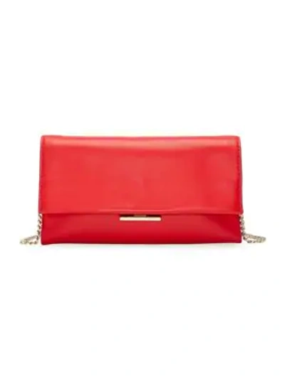Loeffler Randall Tab Chain Leather Clutch In Cherry Red