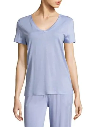 Hanro Sleep And Lounge Short Sleeve Knit Top In Clean Blue