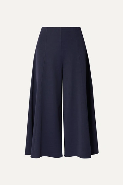 The Row Mildro Cropped Ribbed Stretch-knit Wide-leg Pants In Navy