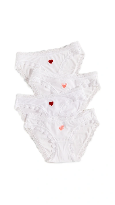 Stripe & Stare Love Heart Bikini 4 Pack In White