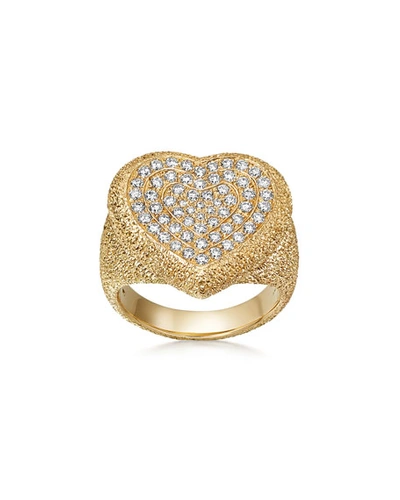 Carolina Bucci 18k Gold Florentine Pave Heart Ring