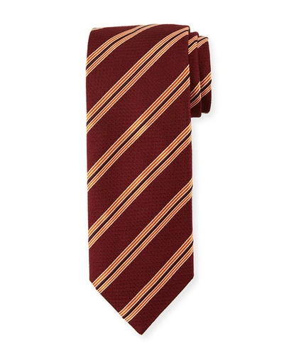Canali Textured Stripe Silk Tie, Burgundy In Red