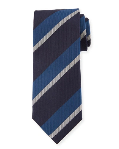 Canali Large Diagonal Stripe Silk Tie, Blue