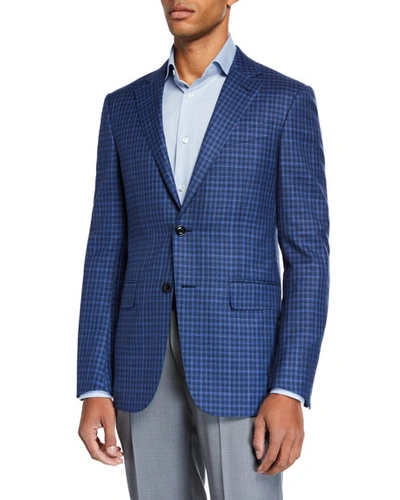 Ermenegildo Zegna Men's Gingham Check Wool Two-button Jacket In Blue