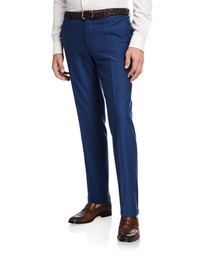 Etro Men's Wool-cotton Straight-leg Pants In Light Blue