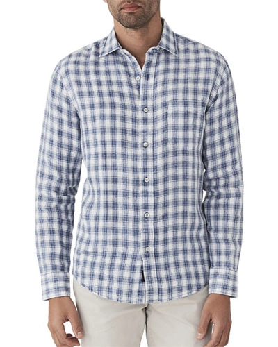 Faherty Men's Ventura Plaid Linen Shirt In Blue Pattern