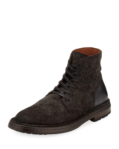 John Varvatos Venice Suede/leather Lace-up Boots In Charcoal
