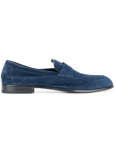 Giorgio Armani Men's Calf Suede Penny Loafer Shoe In Blue