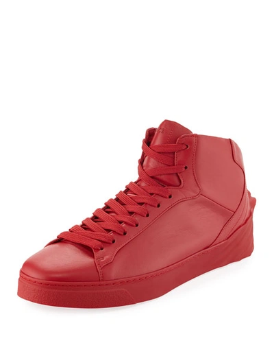 Versace Men's 3d Medusa Mid-top Leather Sneakers In Red